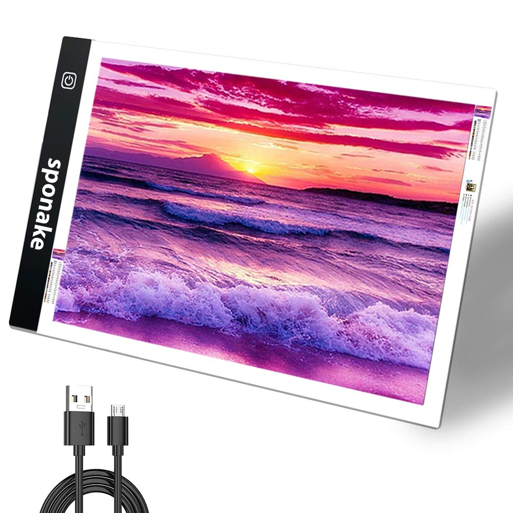 A4 Light Pad for Diamond Painting - Sponake Light Board Tracing with 3 Level Brightness Apply to Full Drill & Partial Drill 5D Diamonds Art - Craft, Sketching, Animation,Weeding Vinyl
