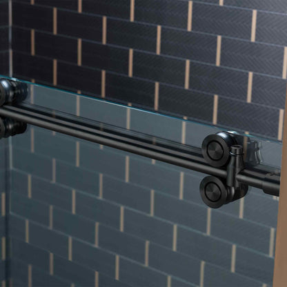Woodbridge 56-60" W x 80" H Frameless Single Sliding Shower Door with Double Rollers,3/8(10mm) Tempered Glass with Explosion Proof Film in Matte Black Finish