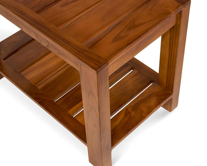 TeakCraft Teak Shower Bench with Shelf, 24” Wide, Shower Stool, Fully Assembled Bathroom Shower Seat, Water-Resistant Spa Bath Bench for Shower, Bathroom & Entryway, The Tara