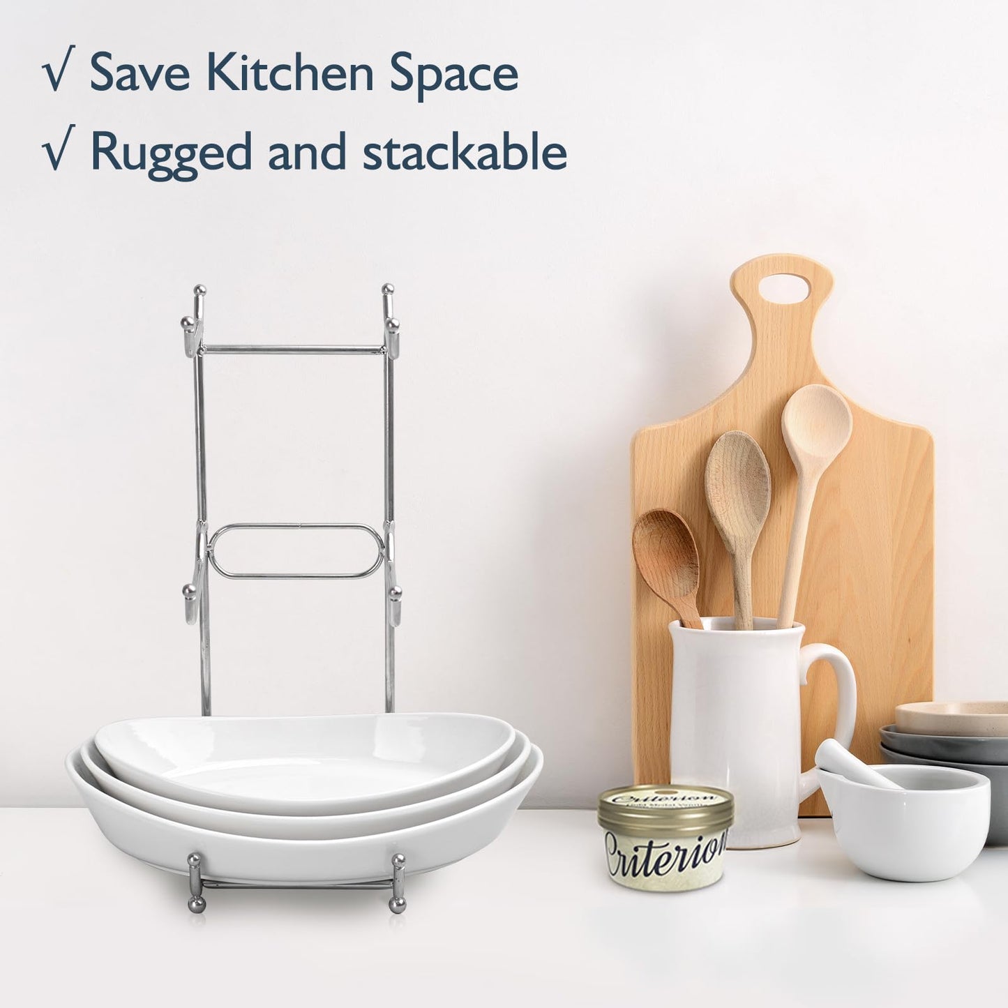LUFILUFI 3 Tier Fruit Bowl Basket for Kitchen Counter - Ceramic Serving Bowls with Metal Stand, Stackable Tiered Fruit Basket for Fruit Vegetable Snack Storage, Countertop Organizer, Housewarming Gift