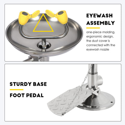 CGOLDENWALL Eye Wash Station with Foot Pedal, NPT Thread, OSHA Approved Emergency Pedestal Mounted Eyewash Station, Eye Face Washing Station, 304 Stainless Steel Bowl+Pedal