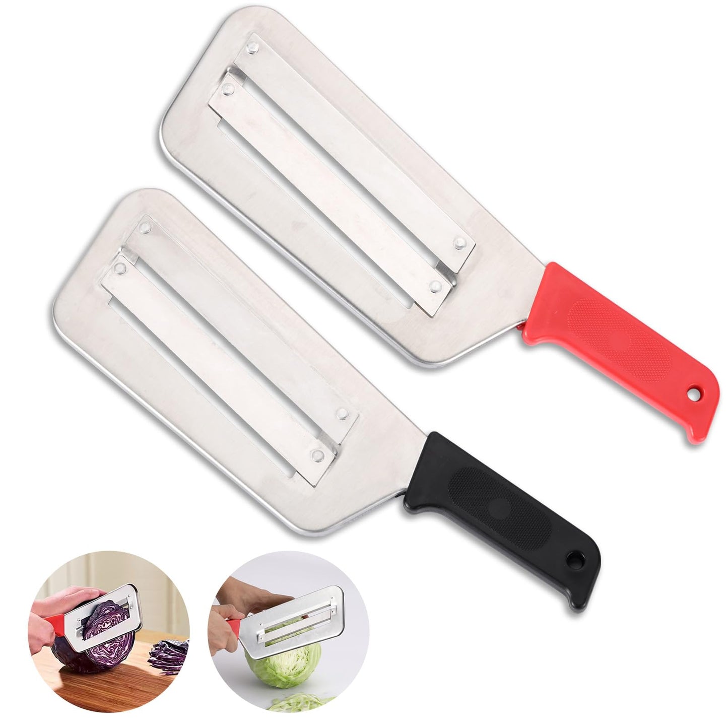 Cabbage Chopper Shredder, 2 Pack Cabbage Cutter Knife Kitchen Slicer Sauerkraut Cutter Coleslaw Grater, Sharp Stainless Steel Blades, Black & Red Handle