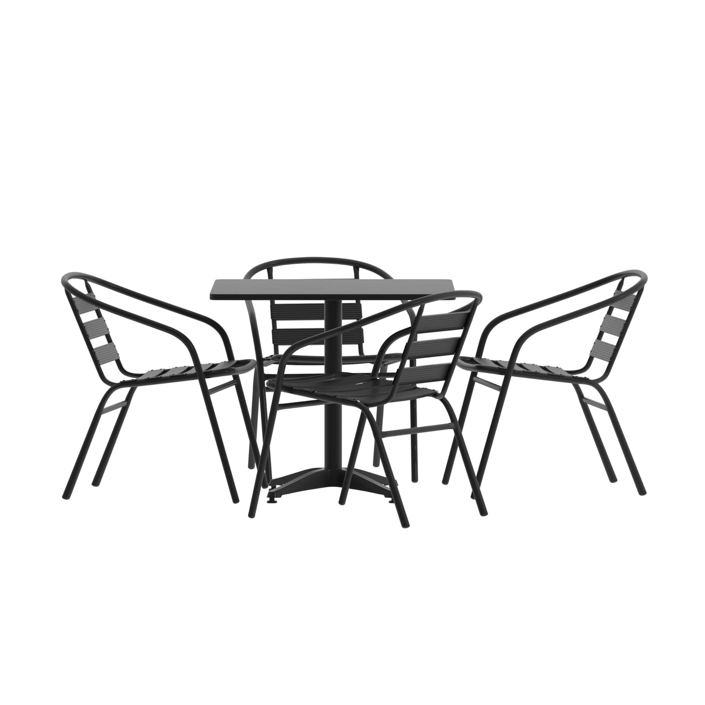 Flash Furniture TLH-ALUM-32SQ-017BK4-GG Lila 31.5'' Square Aluminum Indoor-Outdoor Table Set with 4 Slat Back Chairs, Black