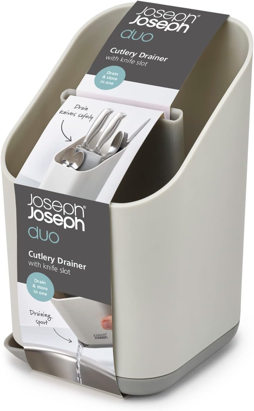 Joseph Joseph Duo Kitchen Sink Cutlery Drainer with Knife Slot, Grey Kitchen Sink Drying Rack Organizer