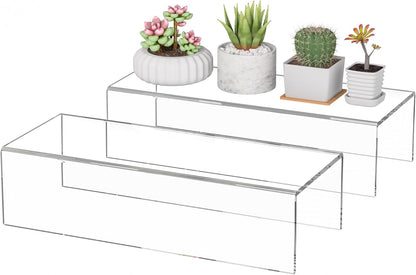 12x4.7x3 pack 2, 12x4.7x3 Inch Sezanrpt Acrylic Shelf Riser of Desktop Rectangular Acrylic Tray Pedestal Stand