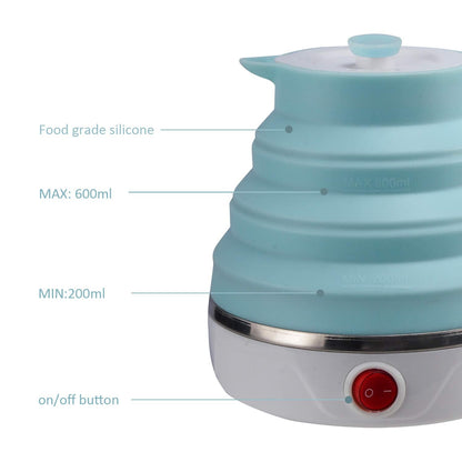 Travel Foldable Electric Kettle, Collapsible Electric Kettle Food Grade Silicone Small Pot Boiling water,Dual Voltage（600ml,110-220V US Plug） (Blue)
