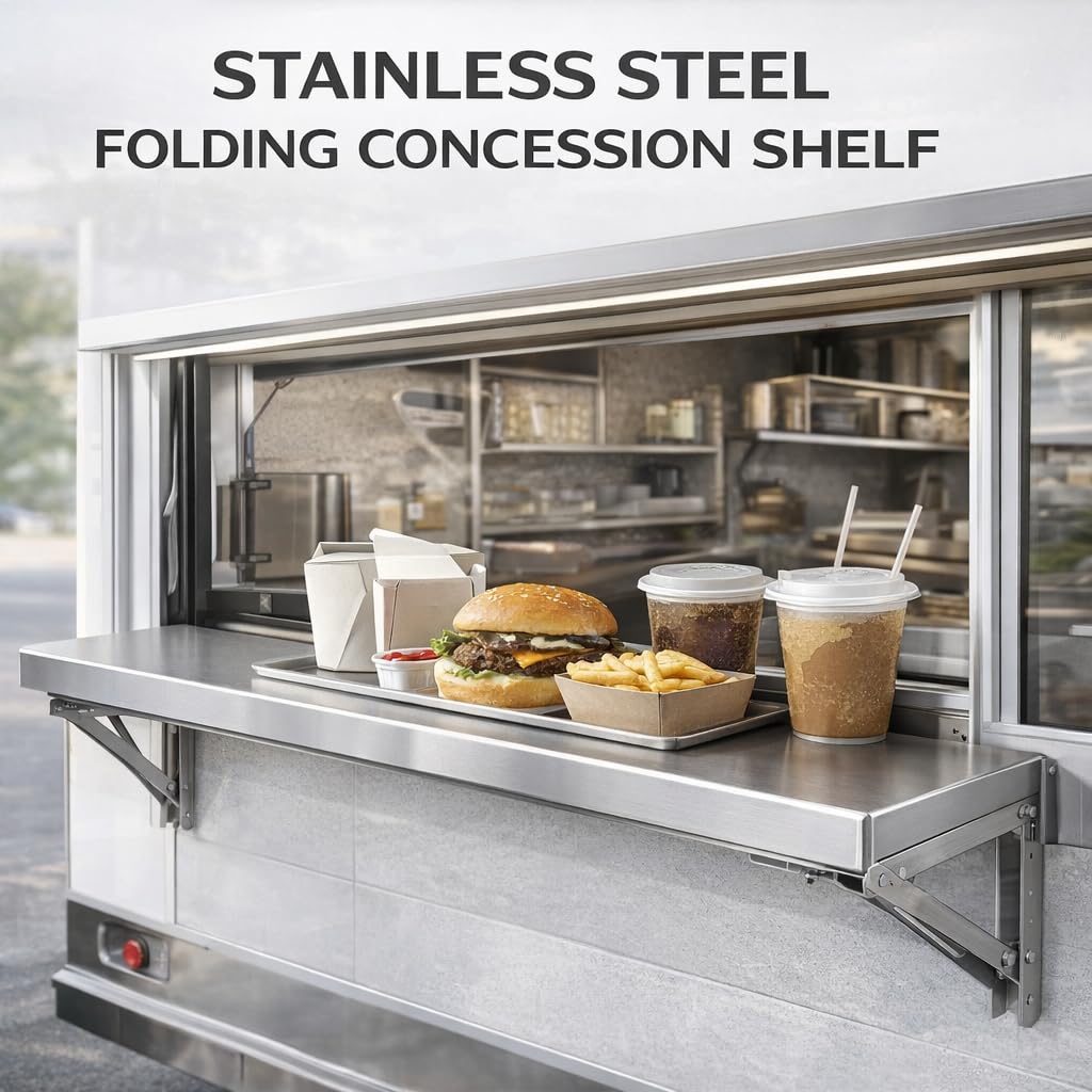 timiland Folding Concession Shelf 39x12 Inch, Stainless Steel Drop Down Serving Shelf, Wall Mounted Folding Shelf for Food Truck Window & Concession Stand(Drill Installation Required)