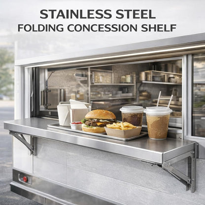 timiland Folding Concession Shelf 39x12 Inch, Stainless Steel Drop Down Serving Shelf, Wall Mounted Folding Shelf for Food Truck Window & Concession Stand(Drill Installation Required)