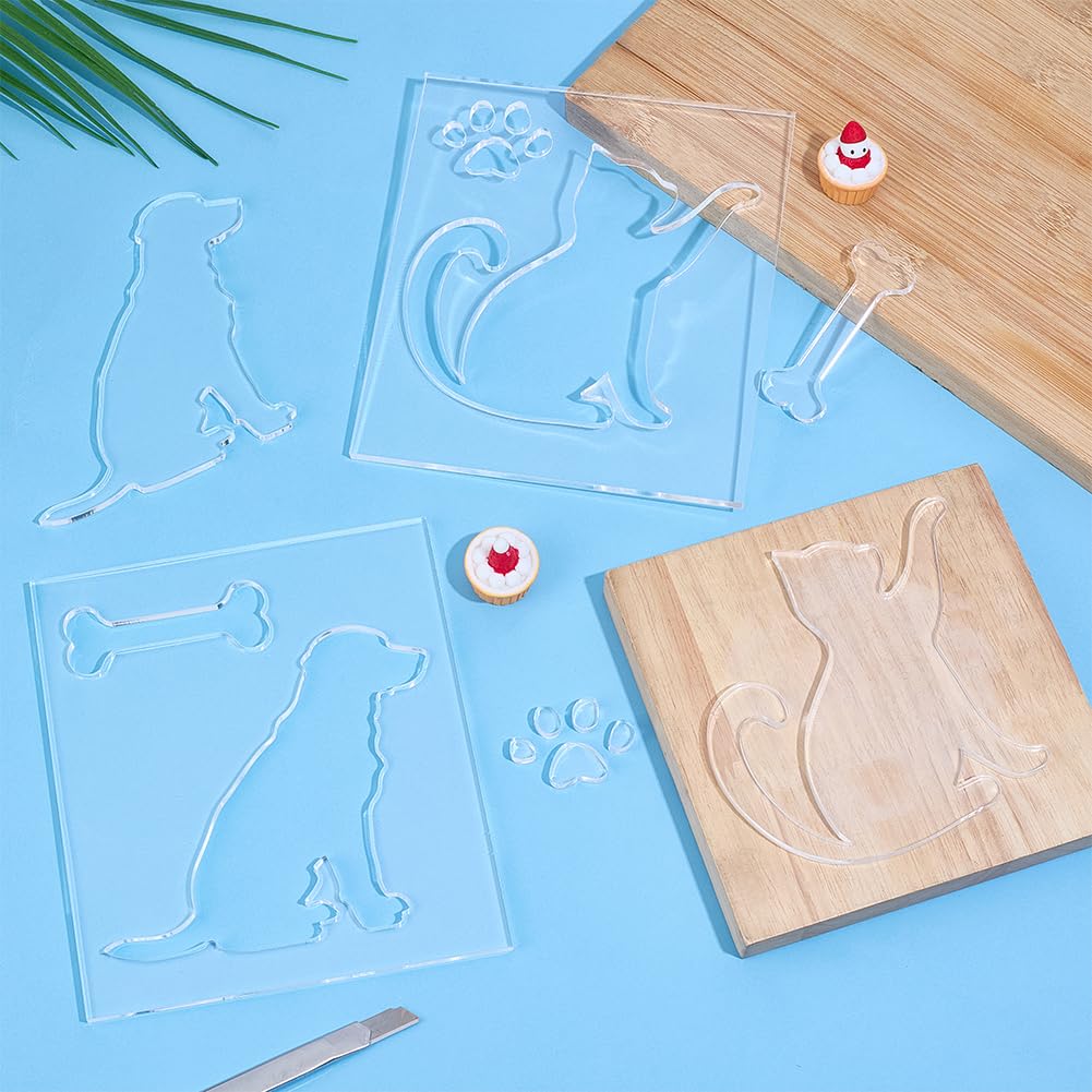 MAYJOYDIY 2 Pack Clear Cat Dog Acrylic Template 6.7"x5.9" Dog Bone Router Jig Templates Animal Paw Inlays Stencil for Woodworking Carving Painting Home Decor DIY Projects