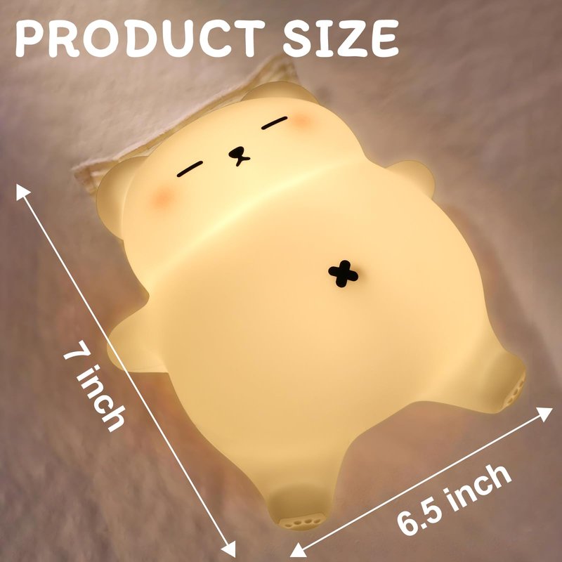 MAGOHMT Squishy Night Light for Kids, Bear Silicone Night Light - Rechargeable with Soothing Snore Sounds & Moving Tummy, 3-Level Dimming Touch Control