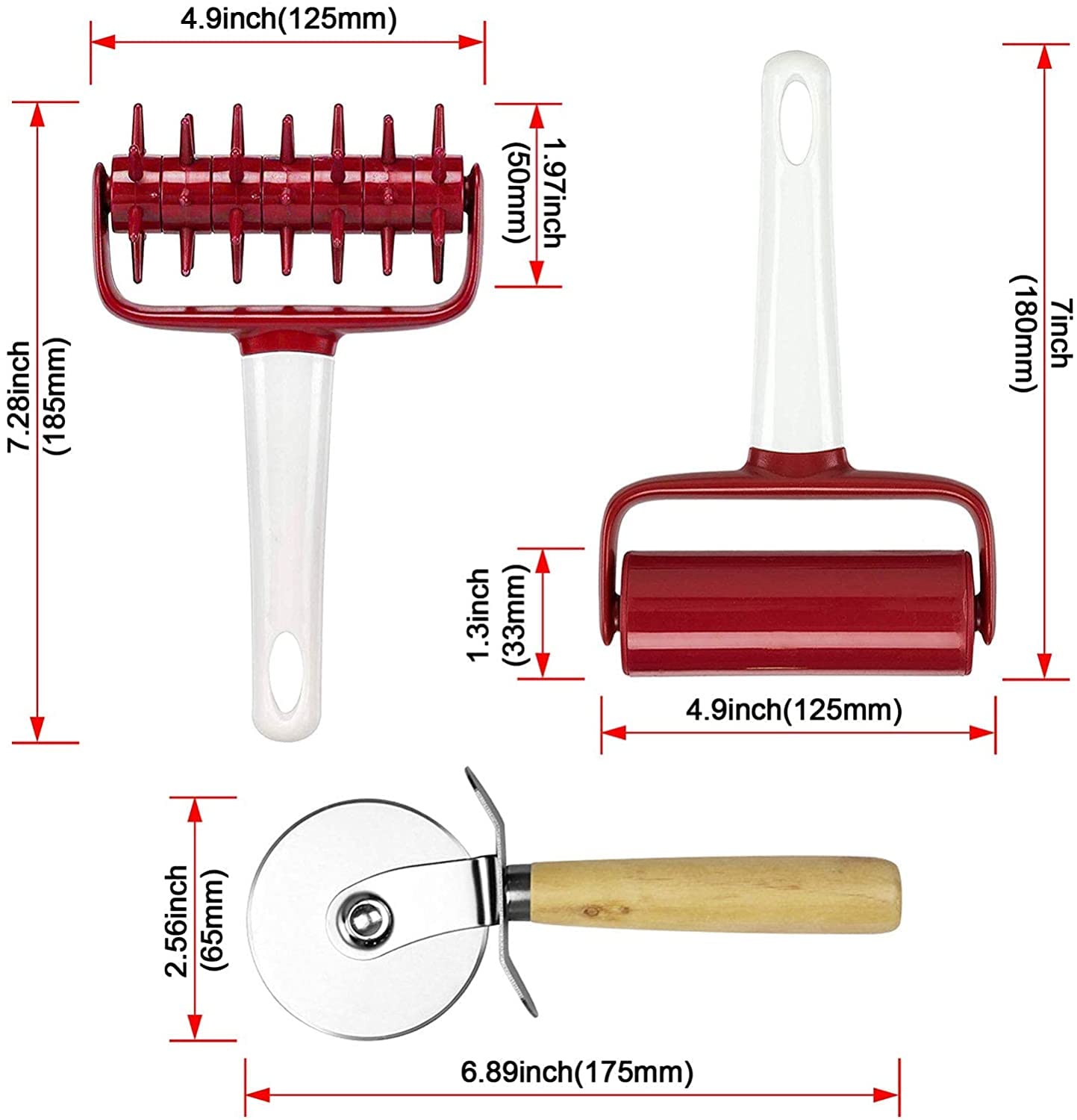 Qitdathn 5 pcs Pizza Tool Set Includ Pastry Pizza Roller, Pizza Dough Docker that Time-Saving and Dough Scraper Cutter and Pizza Cutter Wheel and Silicagel Pastry Mat (5 pcs)