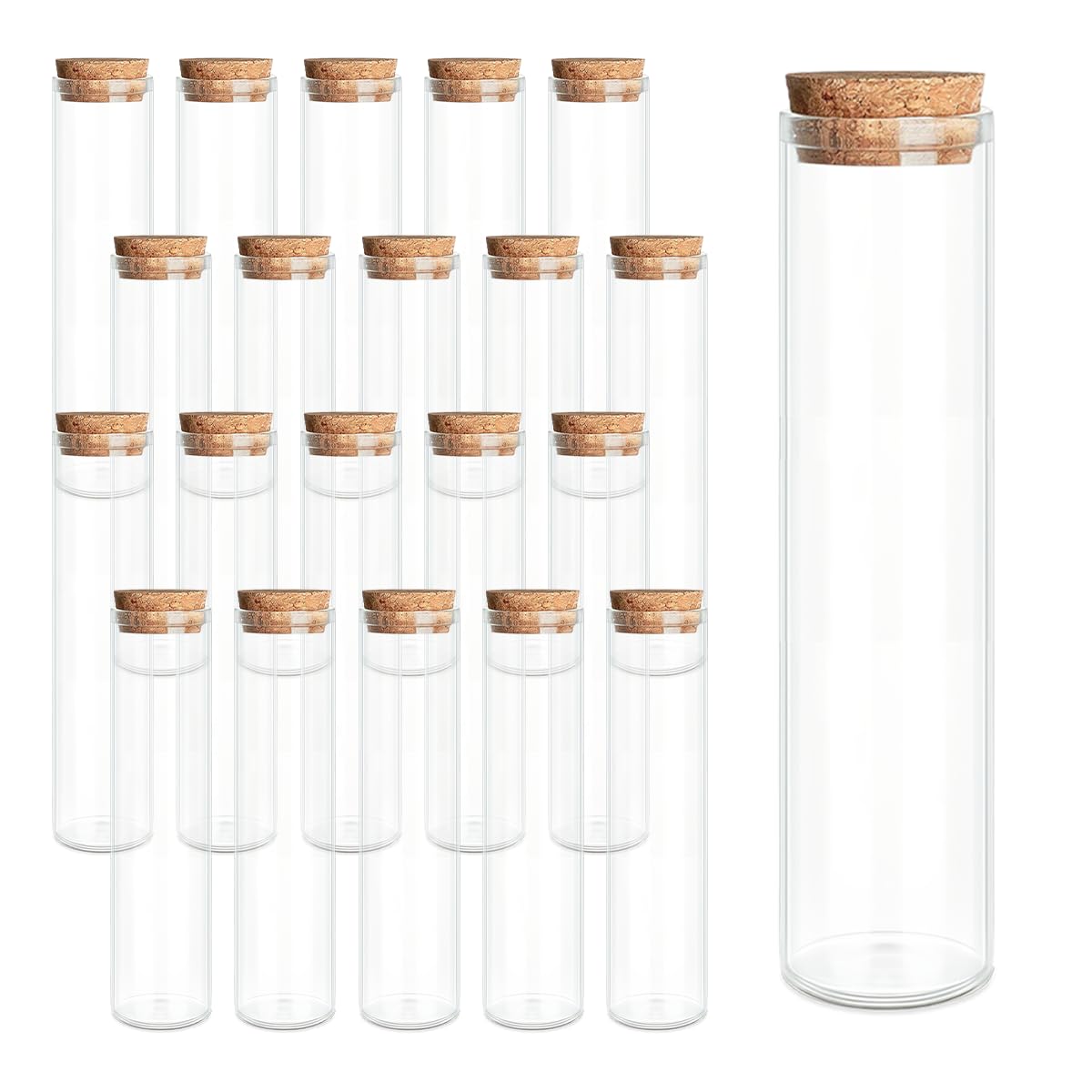 21-Pack 0.74 oz (22 ml) Glass Bottles & Test Tubes with Cork Stoppers – for Spell Jars, Spice Storage, DIY Favors, Travel Memories, Plant Propagation – Empty Recyclable Containers for Crafts, Kitchen