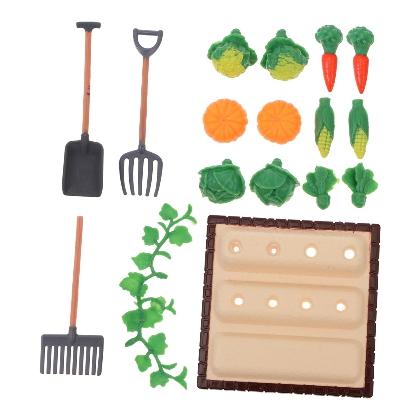 NUOBESTY Mini Shovel Rake Farm Model Kit Vegetable Figurines Mini Garden Tools Dollhouse Decorations Miniature Field Scene Landscape Outdoor Small Ornament Resin 1 Set