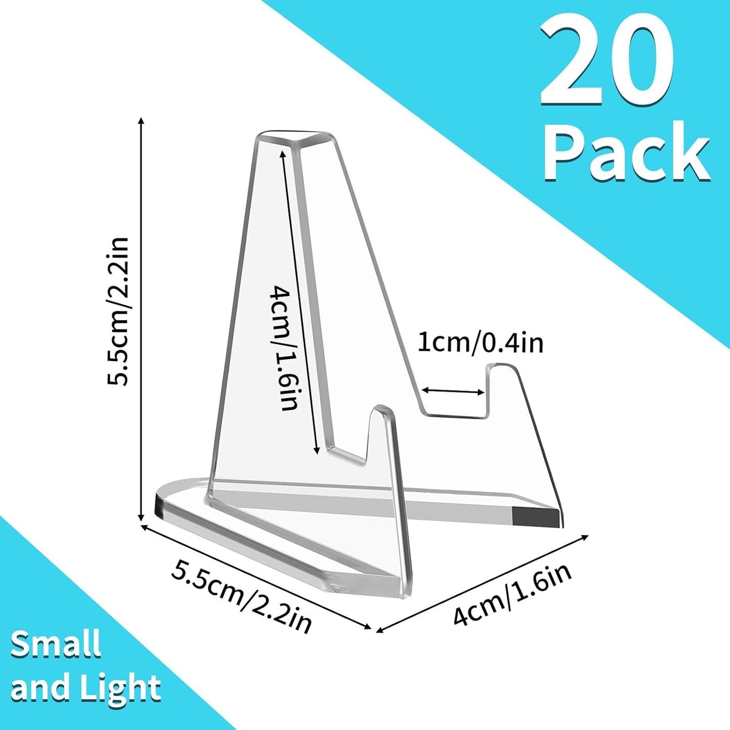 Card Display Stand, 20 Pack Small Acrylic Easel Stands for Challenge Coin, Graded Card, Sports Card, Baseball Card (2.2