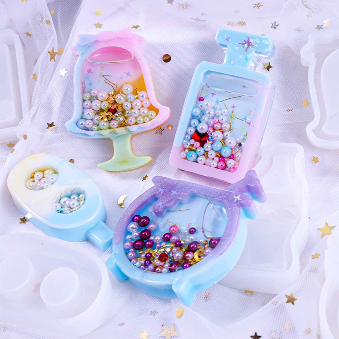FineInno 10 Pcs Shaker Resin Molds,Jewelry Molds for Epoxy Resin, Quicksand Mold with 5 Resin Shaker Film,Pendant,Charms, Art Crfat Pendant DIY