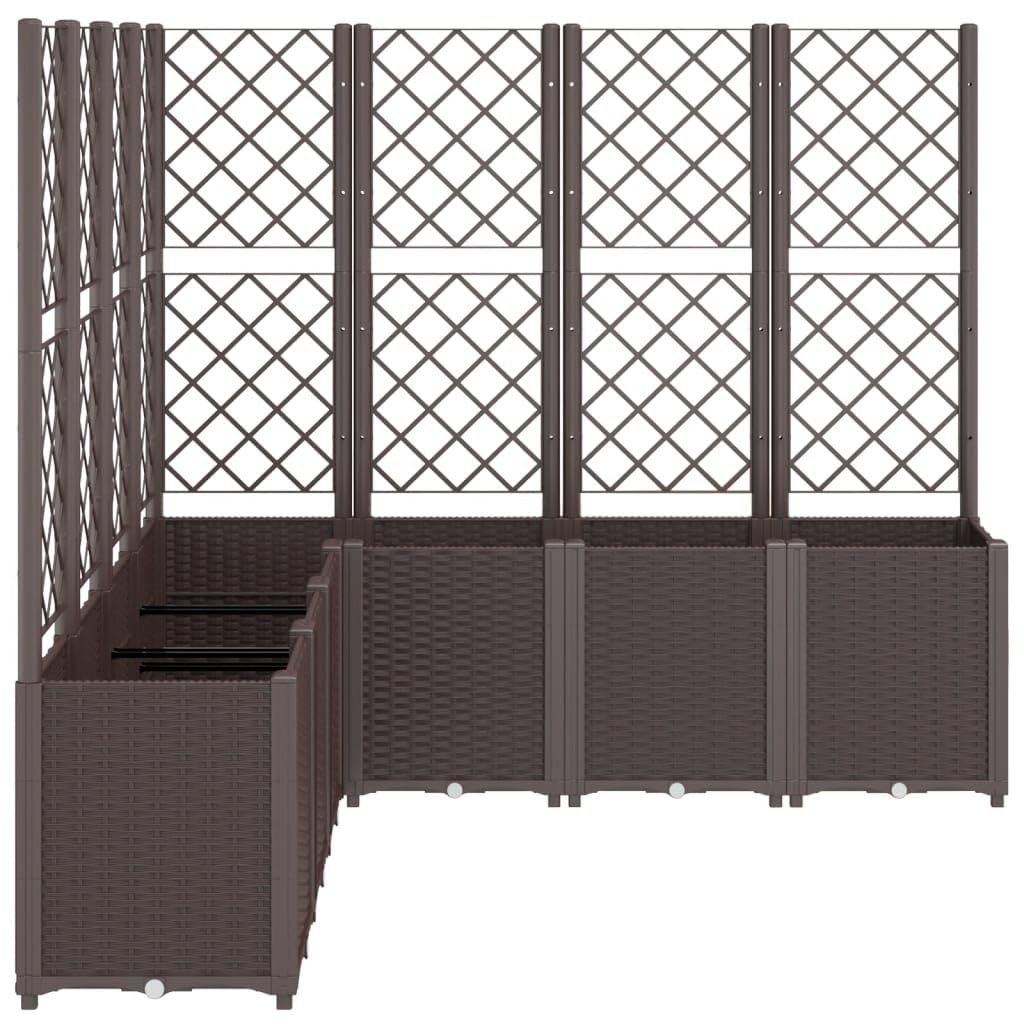 Foknhdi Brown 63 x 63 x 55 in Outdoor Garden Planter with Trellis, Modular Polypropylene Raised Bed for Climbing Plants, UV Stable Flower Box for Patio Balcony Terrace