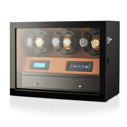 Automatic Watch Winder with 6 Storage Slots, LED Light and Automatic Motor-Stop Option