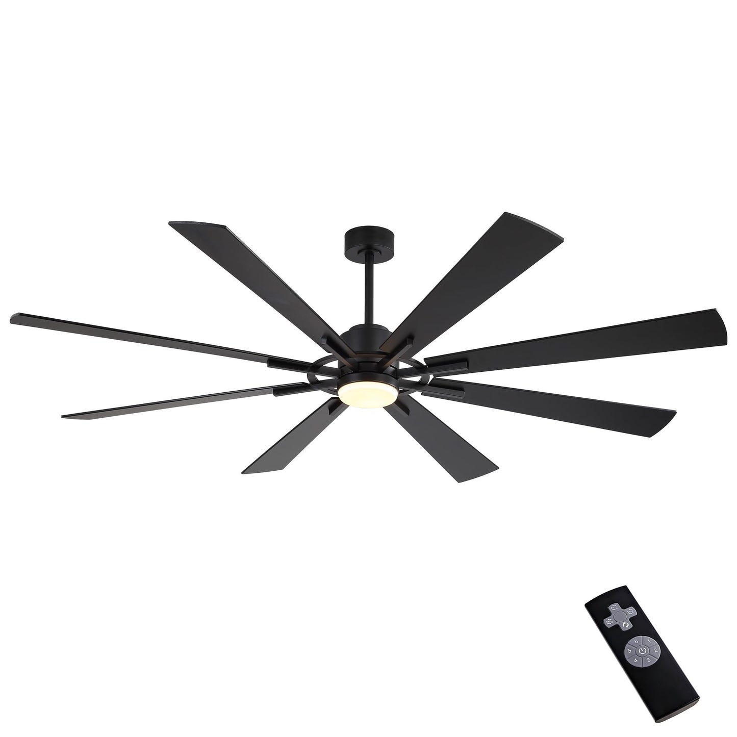 WINGBO 72" DC Ceiling Fan with Lights and 3 Downrods, Matte Black, 8 Plywood Blades, 6-Speed Reversible DC Motor, Large for Kitchen, Bedroom, Living Room