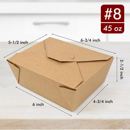 EcoDispose 45 oz Kraft Paper Pack of 80 Fold To Go Containers, Microwaveable Leak and Grease Proof Take Out Boxes for Lunch,Leftover and Restaurant