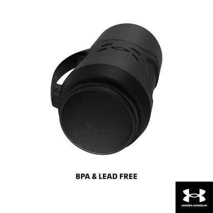 Under Armour Half Gallon Water Bottle Insulated, 64oz Insulated Water Bottle with Handle, Fence Hook, Leak Resistant, for Baseball, Football & More - Black/Black