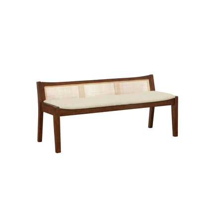 Powell Kasi Brown and Natural Rattan Cane Low Back Wooden Accent Bench