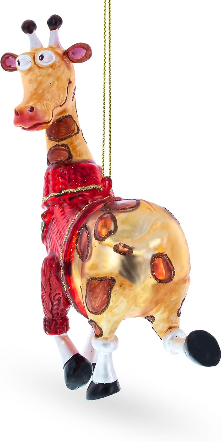 Stylish Giraffe Blown Glass Christmas Ornament