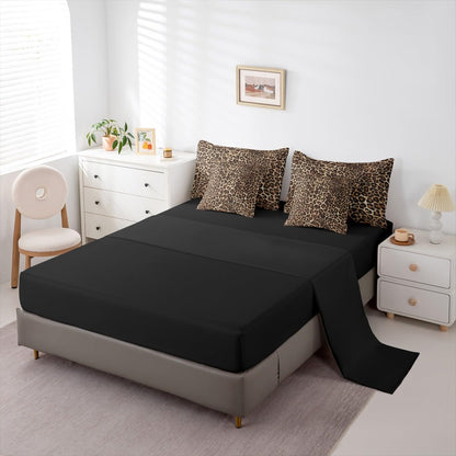 Erosebridal Leopard Print 7 Piece Bedding Set Queen Cheetah Decor Comforter Set with Sheets Geometric Modern Bed in A Bag African Safari Animal Bed Sets with 2 Pillowcases, 2 Throw Pillow Covers