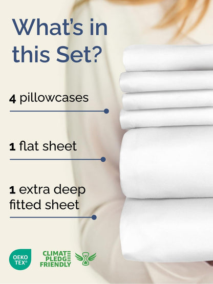 Skiennix Extra Deep Cal King Sheet Set | 6-Piece Breathable Cooling Bedding - Soft, Wrinkle-Free White