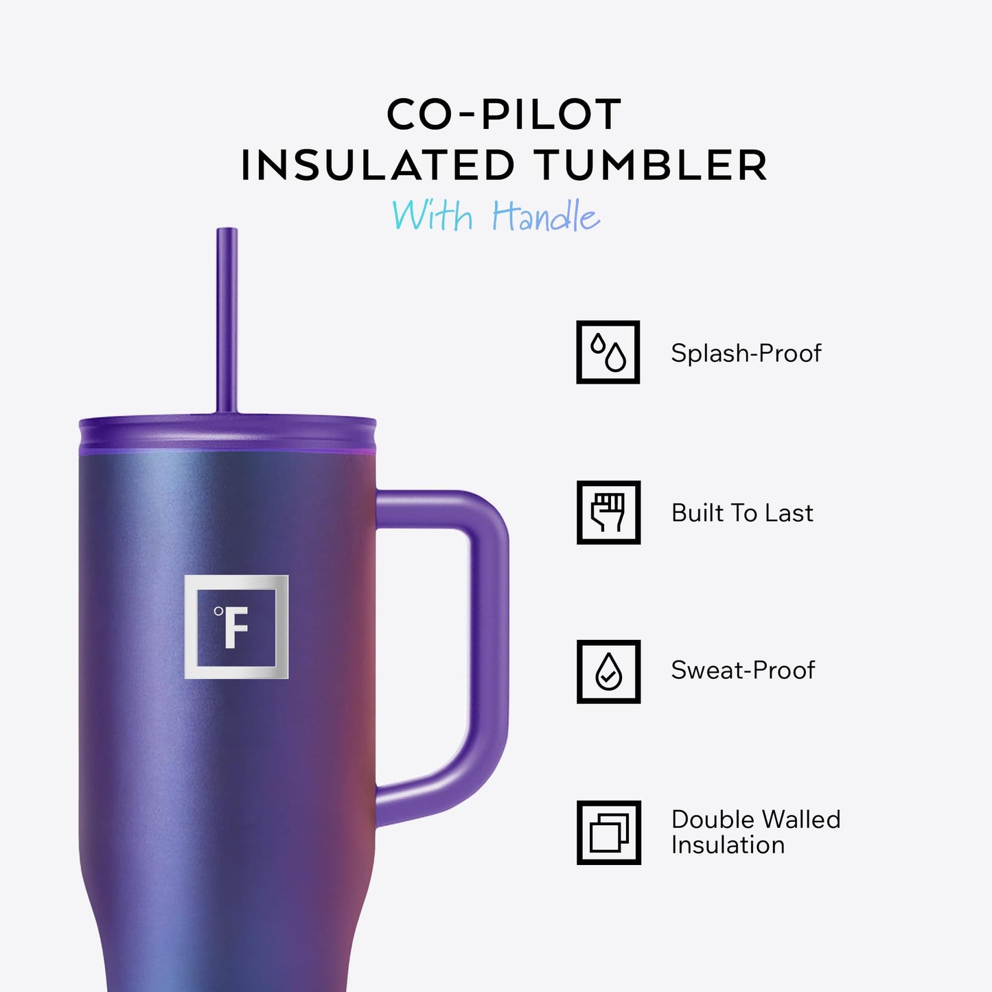 IRON °FLASK Co-Pilot Insulated Mug w/Straw & Flip Cap Lids - Cup Holder Bottle for Hot, Cold Drink - Leak-Proof - Water, Coffee Portable Travel Mug - Aurora, 40 Oz