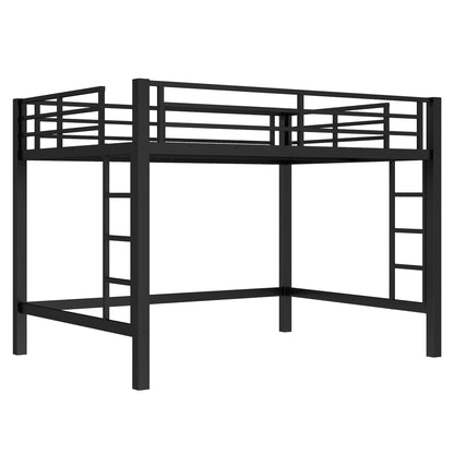Bellemave Loft Bed Queen Size, Heavy Duty Loft Bed Frame with 2 Build in Ladder and Full Length Guardrail, Easy Assemble, Noise Free Design, No Box Spring Needed, Black