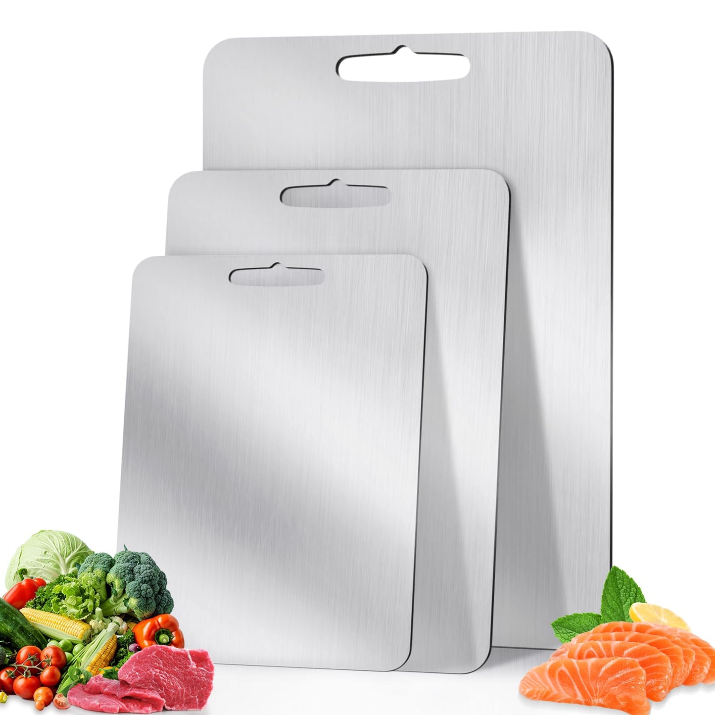 LNWQSQR 3Pack titanium cutting boards for kitchen,Double Sided Food titanium Grade Metal Non-Toxic titanium Cutting Boards,Easy to Clean,Dishwasher Safe(s+m+L)