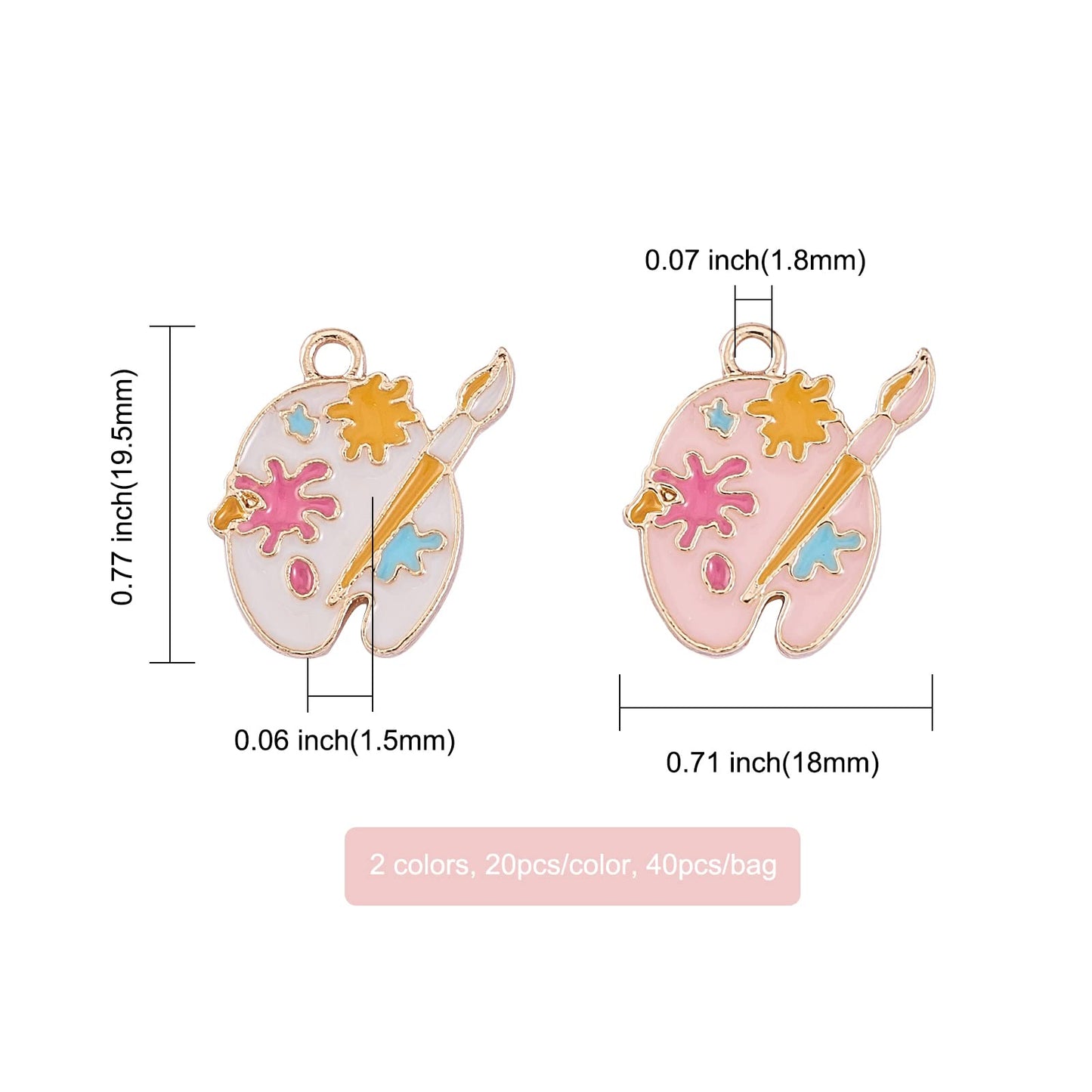 DanLingJewelry 40pcs 2 Colors Enamel Palette Cute Artist Paint Palette Dangle Charms with Loop for DIY Jewelry Making