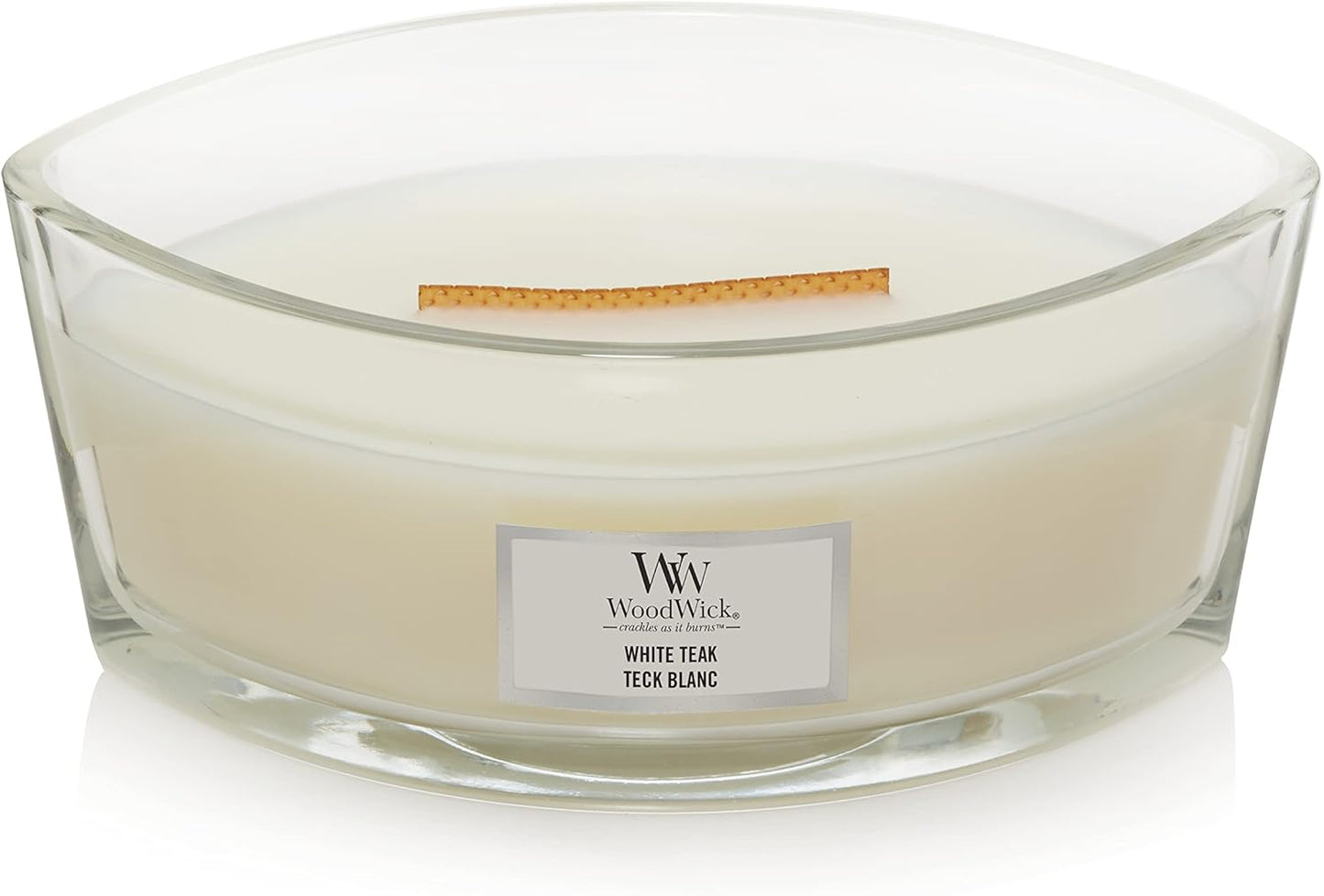 WoodWick Candle, Wax, White Teak, Ellipse Shape
