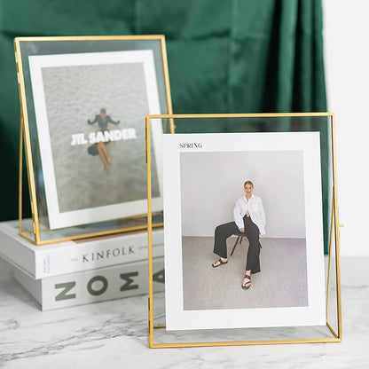 Jajamy Gold Floating Picture Frame Set of 2, 10"x12" Glass Pressed Flower Picture Frames, Tabletop Standing Glass Floating Frame for 8x10 Photo Display