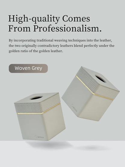 Cloudever Tissue Box Holder Cover Square, Modern PU Leather Decorative Tissue Cube Holder Organizer - Woven Pattern Grey