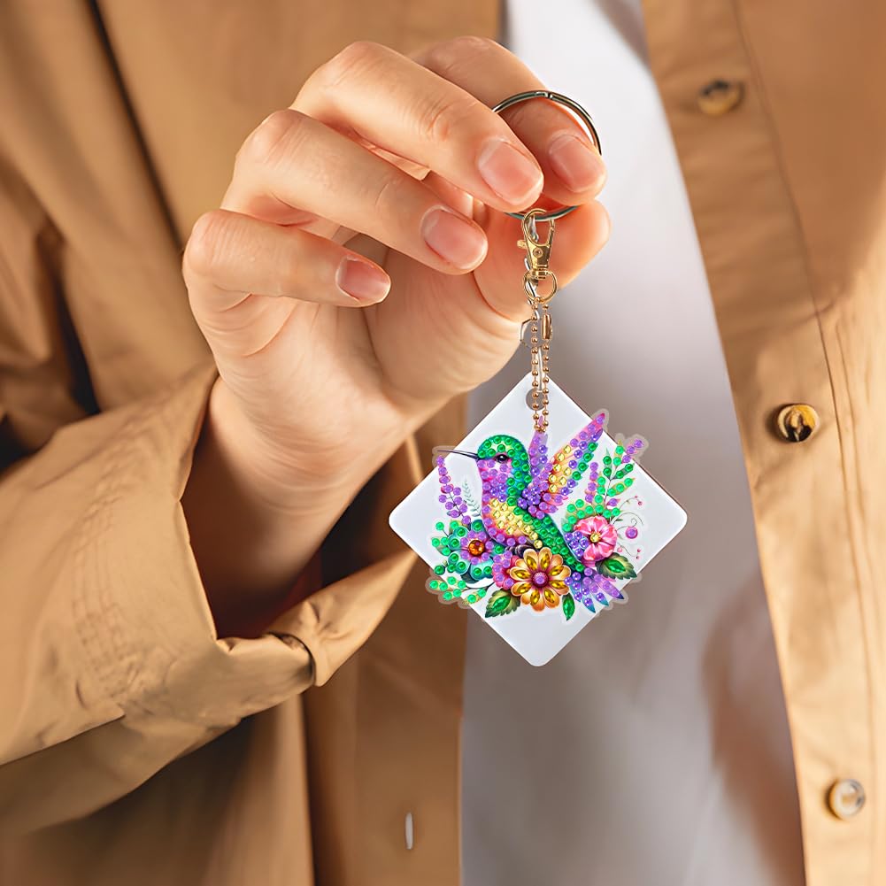 C'eitura 6Pcs Hummingbird Diamond Art Keychain Kits, DIY 5D Diamond Painting Ornaments for Kids & Adults, Handmade Creative Gift for Friends, Family