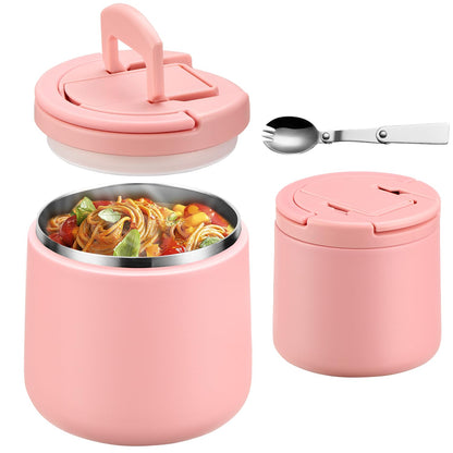 20oz Insulated Vacuum Food Jar with Buckle Lid,Soup Thermo for Hot Food Kids,Wide Mouth Leakproof Stainless Steel Lunch Container with Spoon-Pink