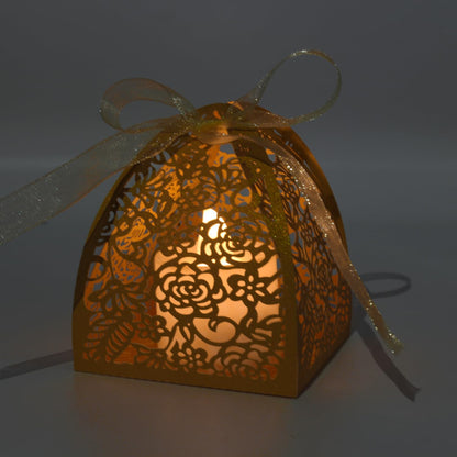 KPOSIYA Pack of 70 Laser Cut Rose Candy Boxes, Favor Boxes 2.5"x 2.5"x 3.1", Gift Boxes for Bridal Shower Anniverary Birthday Party Wedding Favor Gold (Rose box 70)