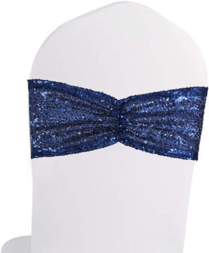 Eternal Beauty Navy Blue Sequin Chair Sashes - Pack of 50 Elegant Wedding Decorations