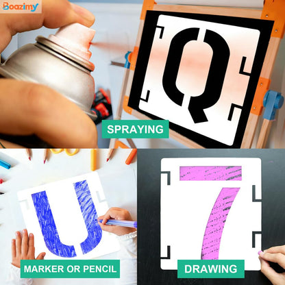 7 Inch 42 Pcs Reusable Letter Number Symbol Stencils, Plastic Painting Templates for Wood Wall Fabric Rock Chalkboard Signage School Door Porch DIY Art Craft Decoration Projects