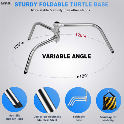 280cm Pro C-Stand Light Stand – Stainless Steel with 103cm Boom Arm, Adjustable Base, 2 Grip Heads, Carrying Bag, Sandbag & Clips for Photography & Video Lighting
