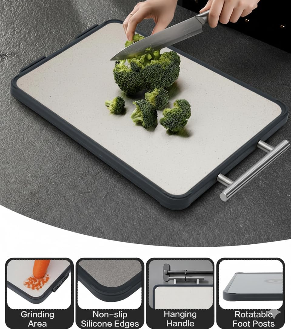 SSMR Titanium Cutting Board - 100% Pure Titanium Cutting Boards for Kitchen Double Sided Textured Food-Grade Pure Titanium Side for Chopping Meat, PP Side for Vegetables, Easy to Clean (16" x 11" in)