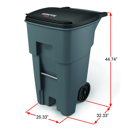 Rubbermaid Commercial Products BRUTE Rollout Plastic Trash/Garbage Can/Bin with Wheels 65 Gal for Restaurants/Hospitals/Offices/Back of House/Warehouses/Home