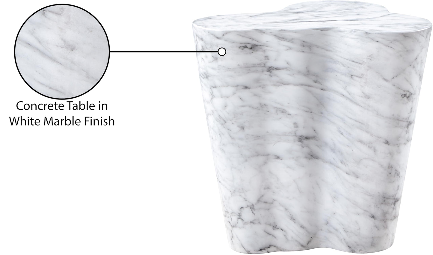 Meridian Furniture 99033White-ET Monza Collection Art Deco Marble Finish Indoor/Outdoor Concrete End Table, 21" W x 18.5" D x 22" H, White