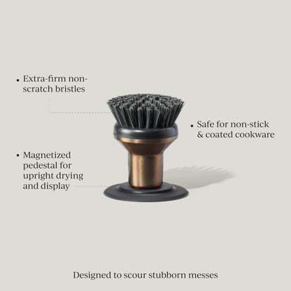 Curio Home Goods Ionic Palm Brush, Magnetized to Stand Upright, Stainless Steel with Replaceable Head, Bronze