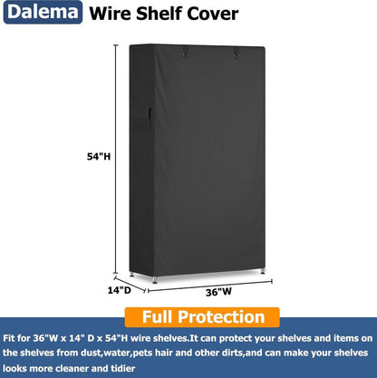 Dalema Storage Shelf Cover,Outdoor Heavy Duty 600D 36''W x 14''D x 54''H Dustproof Waterproof Shelf Covers for Wire Shelving,Storage Rack Cover with Zipper
