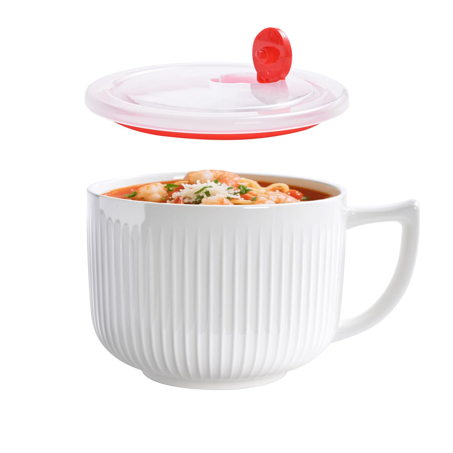 Ceramic Soup Bowl with Handle, Extra Large 38oz Ramen Bowl with Lid, Jumbo Soup Mug/Cup for Oatmeal, Cereals, Pasta, Noodle, Soup Container Meal-prep, Microwave & Dishwasher safe, 5.5 inch-White