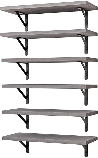 16.5 Inch (Set 6 YGEOMER Floating Shelves for Wall, Farmhouse Wall Shelves for Bedroom, Bathroom Storage, Living Room