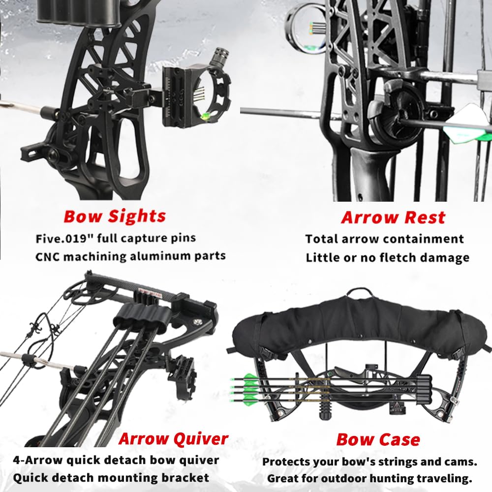 Surwolf Bow Composite Bow Set, 18" - 30" Drawing, 0.0-70 lbs, with All Accessories for Archery Hunting Target Shooting Practice RTH (Black)
