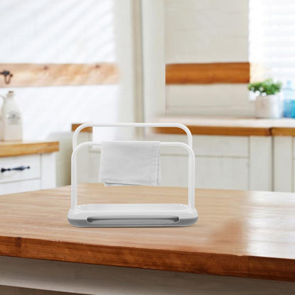 Towel Rack Stand with Drain Spout, Quick-Drying Kitchen Storage for Sponges, Dishcloths, Compact Design for Countertop